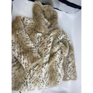 Coldwater Creek Wome's Faux Fur Leopard Print Satin Lined Hooded Jacket Size M